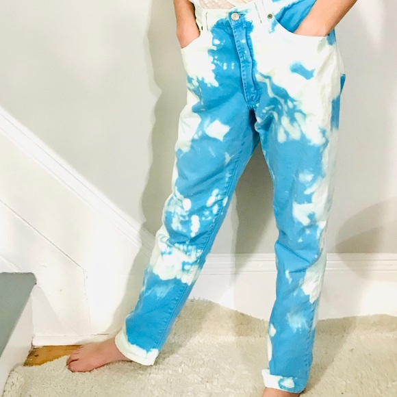 Vintage ESPRIT vibrant turquoise denim mom jean hand painted!! - Picture 12 of 16